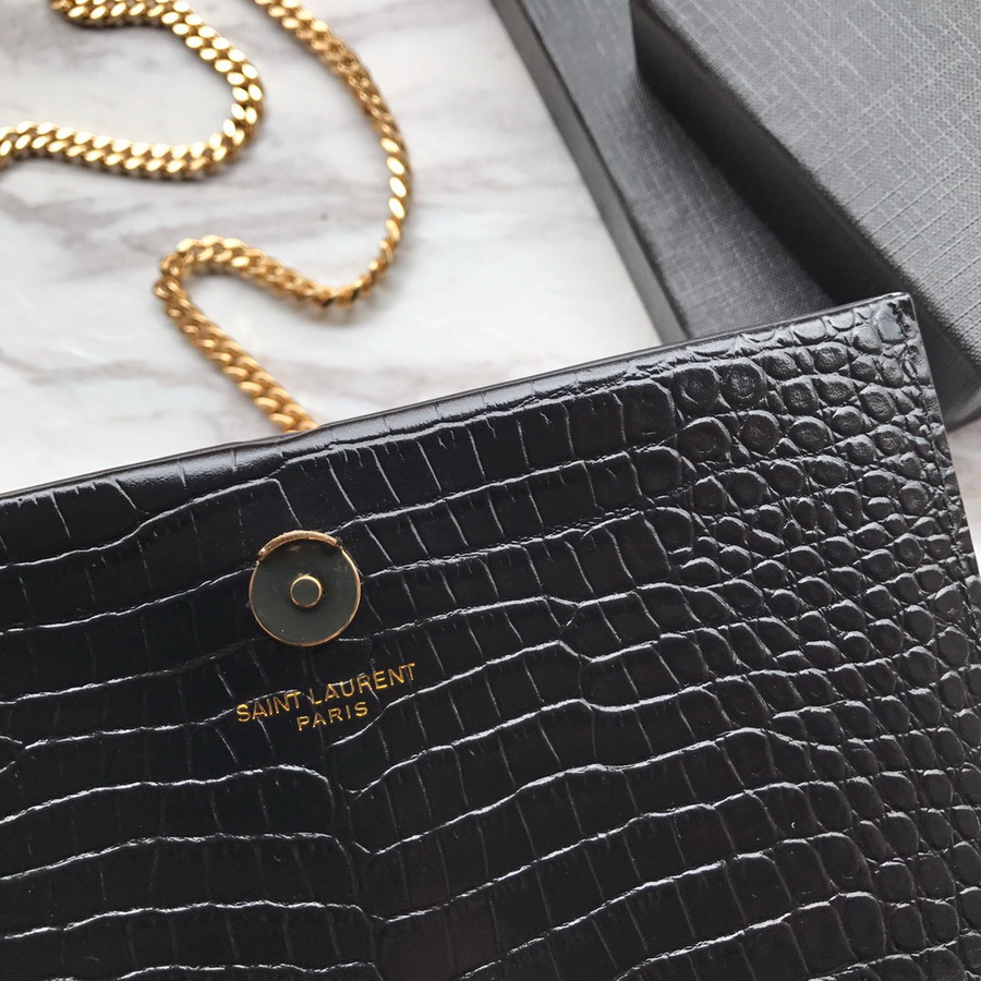 474366 KATE SMALL WITH TASSEL IN EMBOSSED CROCODILE SHINY LEATHER, YSL Saint Laurent