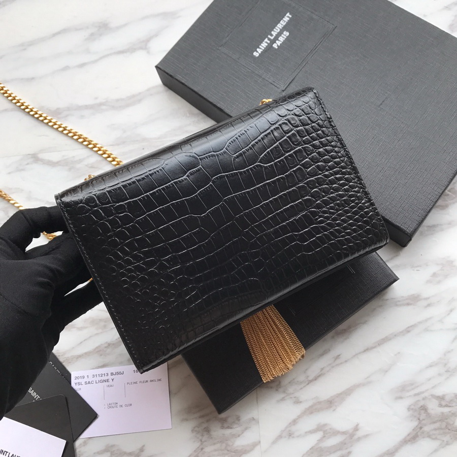 474366 KATE SMALL WITH TASSEL IN EMBOSSED CROCODILE SHINY LEATHER, YSL Saint Laurent