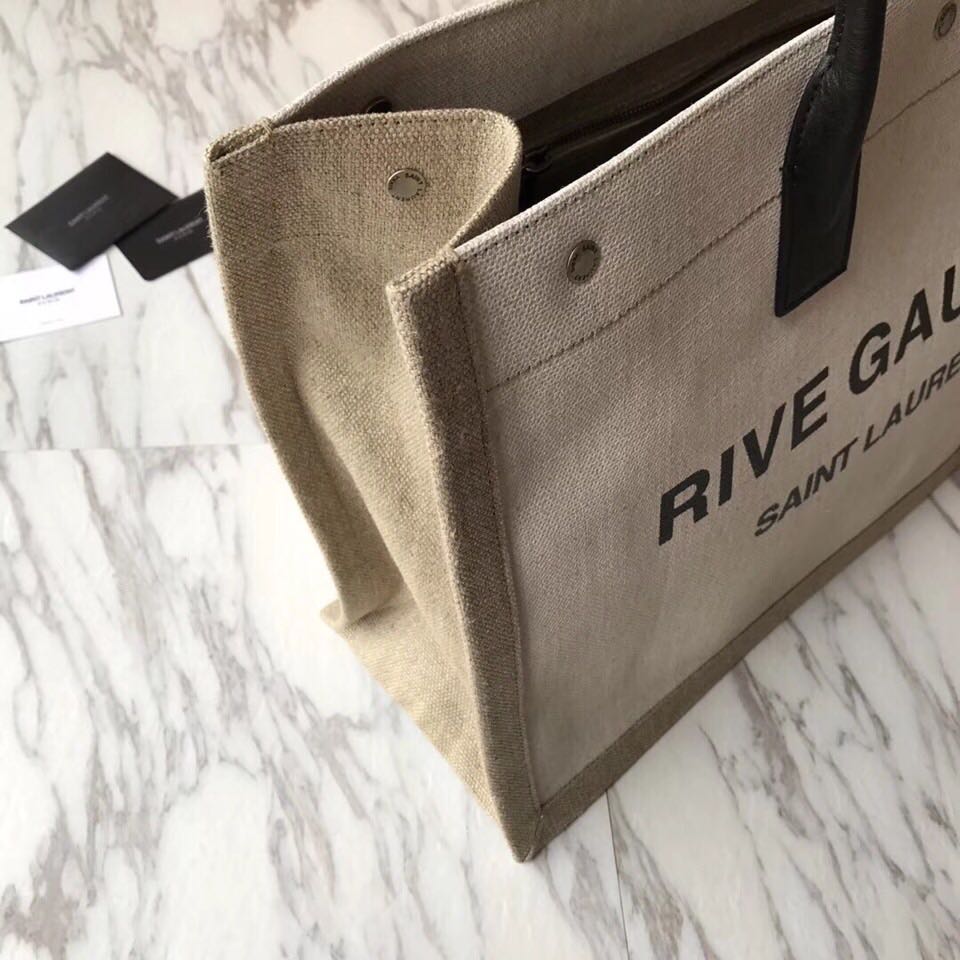 499290 RIVE GAUCHE TOTE BAG IN LINEN AND LEATHER, YSL Saint Laurent