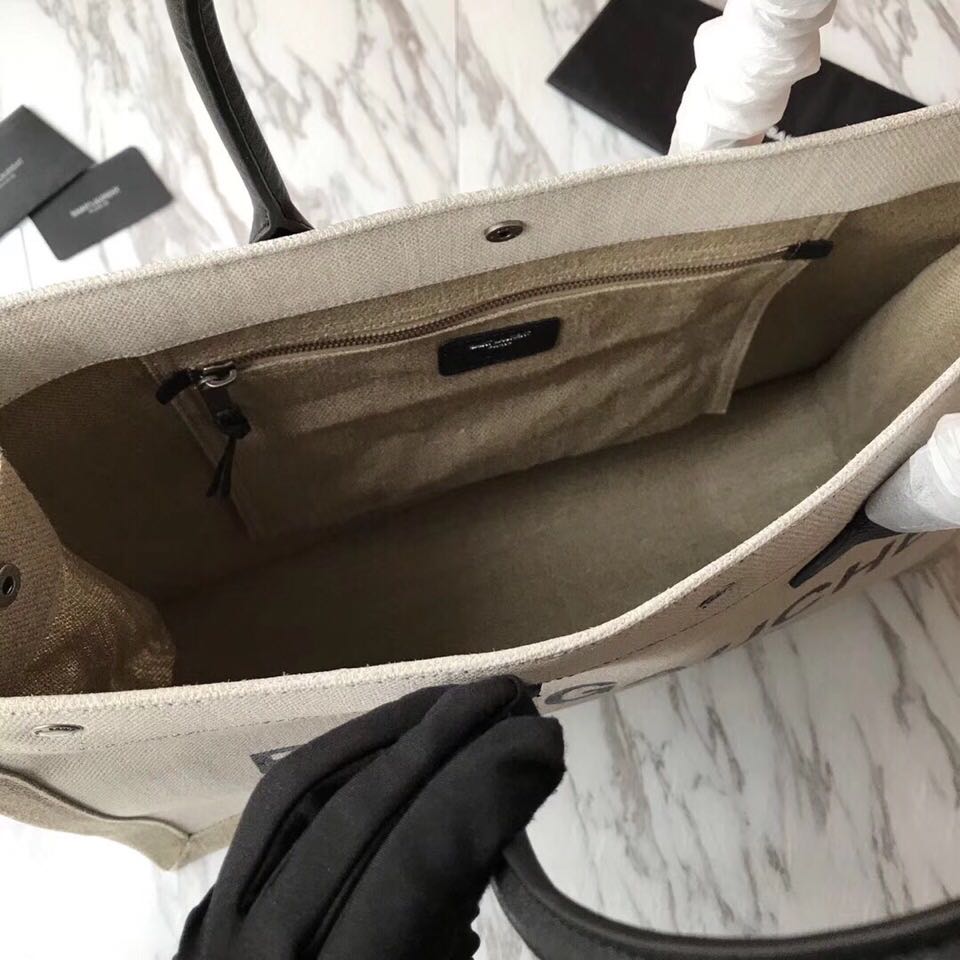 499290 RIVE GAUCHE TOTE BAG IN LINEN AND LEATHER, YSL Saint Laurent