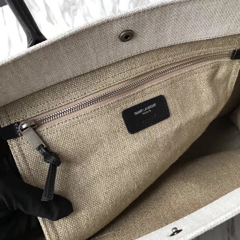499290 RIVE GAUCHE TOTE BAG IN LINEN AND LEATHER, YSL Saint Laurent