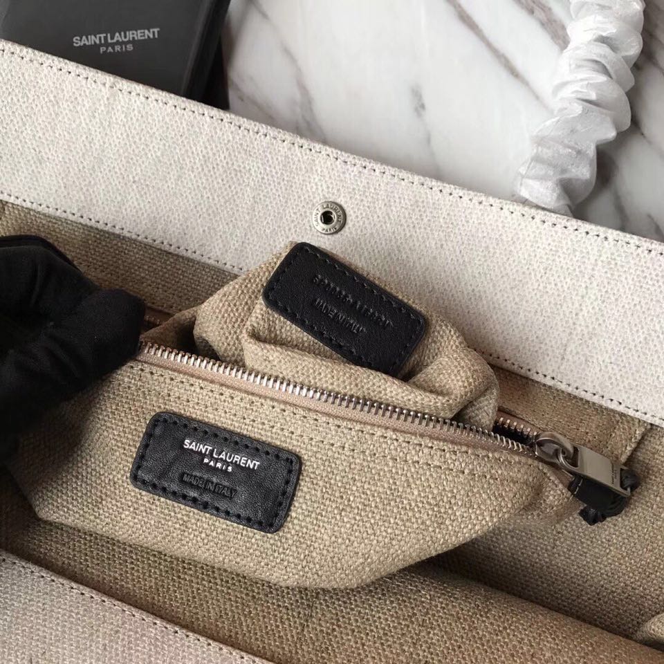 499290 RIVE GAUCHE TOTE BAG IN LINEN AND LEATHER, YSL Saint Laurent