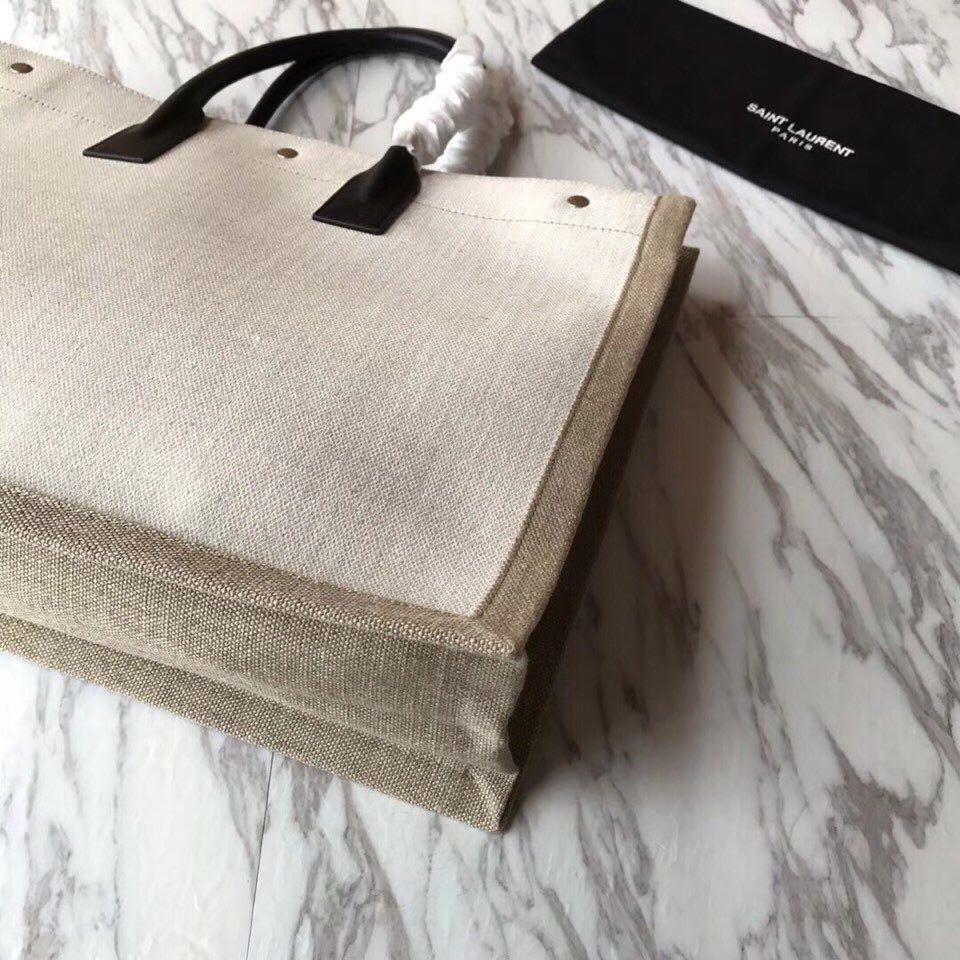 499290 RIVE GAUCHE TOTE BAG IN LINEN AND LEATHER, YSL Saint Laurent