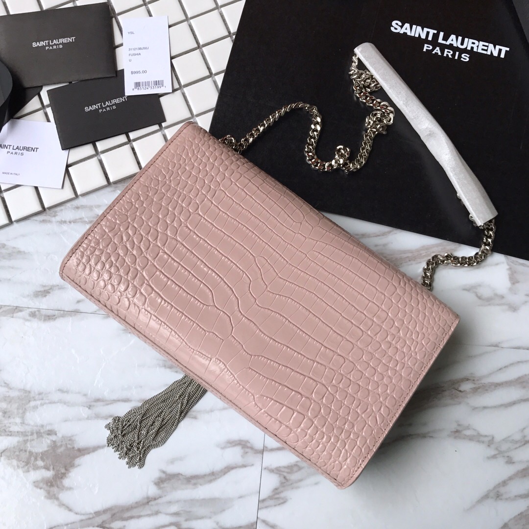 354119 KATE MEDIUM WITH TASSEL IN EMBOSSED CROCODILE SHINY LEATHER, STRAP DROP: 48CM, YSL Saint Laurent