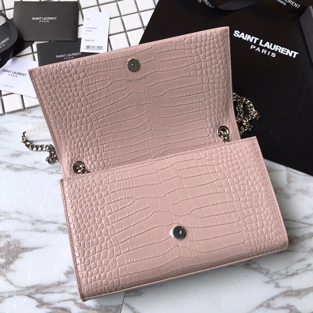 354119 KATE MEDIUM WITH TASSEL IN EMBOSSED CROCODILE SHINY LEATHER, STRAP DROP: 48CM, YSL Saint Laurent