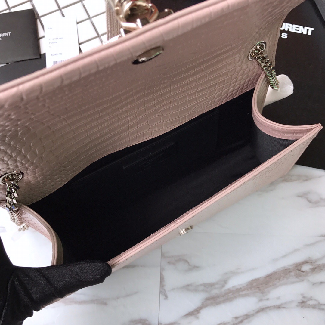 354119 KATE MEDIUM WITH TASSEL IN EMBOSSED CROCODILE SHINY LEATHER, STRAP DROP: 48CM, YSL Saint Laurent