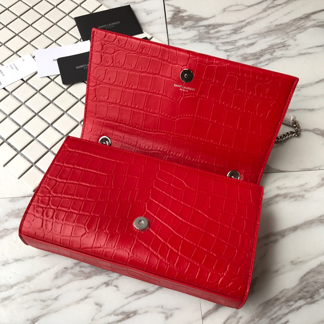 354119 KATE MEDIUM WITH TASSEL IN EMBOSSED CROCODILE SHINY LEATHER, STRAP DROP: 48CM, YSL Saint Laurent