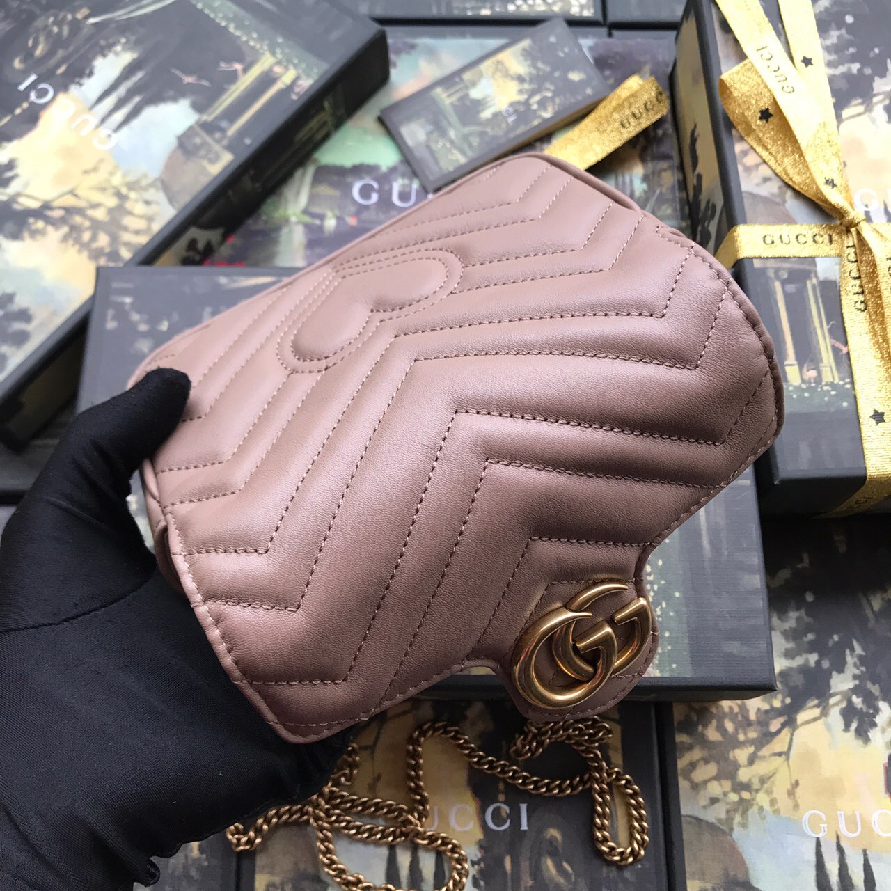 476433 GG Marmont matelassé leather super mini bag, Women's Mini Bags