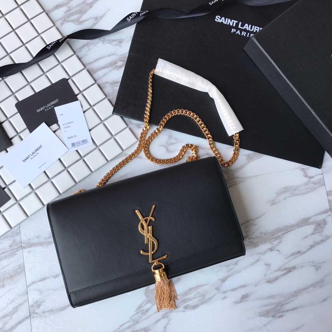 354119 KATE MEDIUM BAG WITH LEATHER TASSEL IN GRAIN DE POUDRE EMBOSSED LEATHER, Yves Saint Laurent YSL