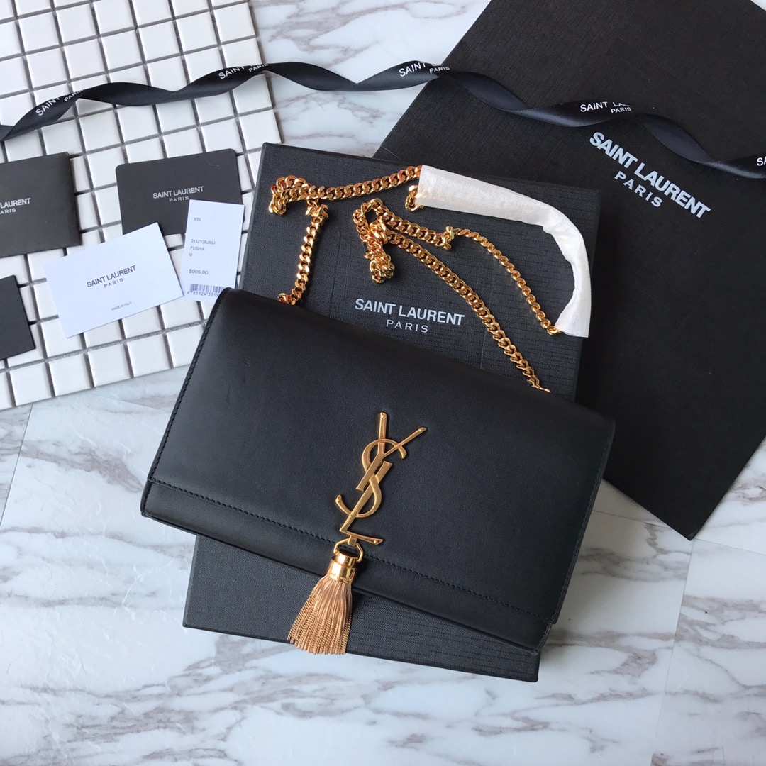 354119 KATE MEDIUM BAG WITH LEATHER TASSEL IN GRAIN DE POUDRE EMBOSSED LEATHER, Yves Saint Laurent YSL