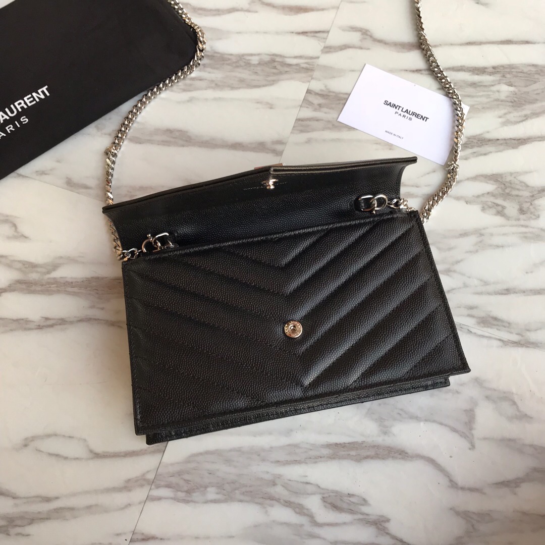 393953 ENVELOPE CHAIN WALLET IN GRAIN DE POUDRE EMBOSSED LEATHER, YSL Saint Laurent