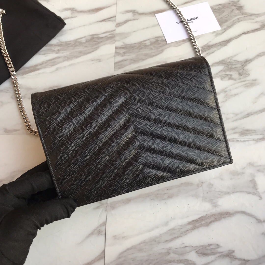 393953 ENVELOPE CHAIN WALLET IN GRAIN DE POUDRE EMBOSSED LEATHER, YSL Saint Laurent