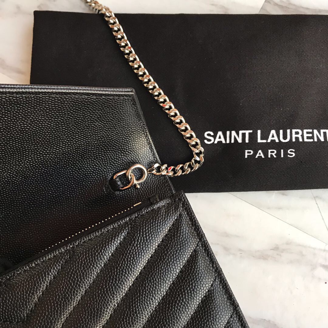 393953 ENVELOPE CHAIN WALLET IN GRAIN DE POUDRE EMBOSSED LEATHER, YSL Saint Laurent