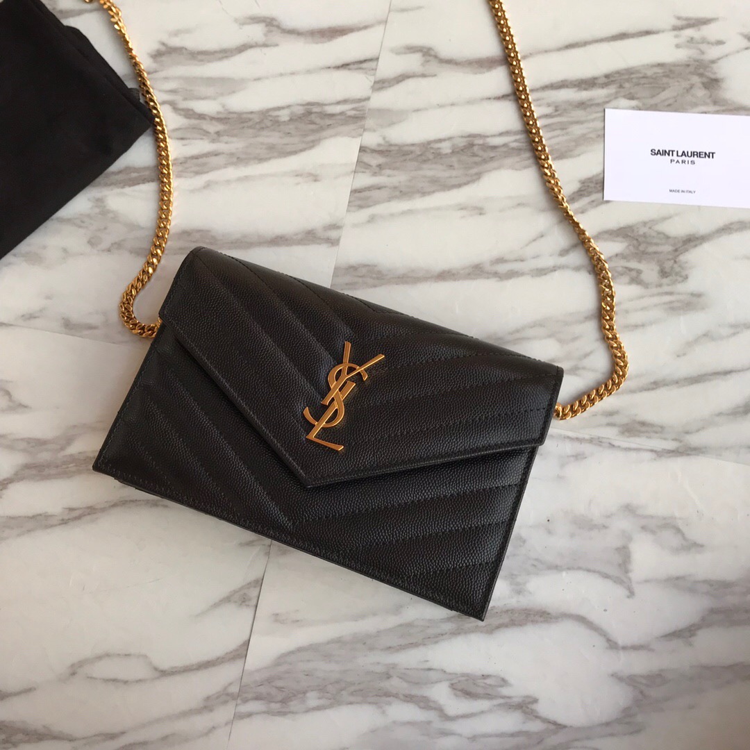 393953 ENVELOPE CHAIN WALLET IN GRAIN DE POUDRE EMBOSSED LEATHER, YSL Saint Laurent