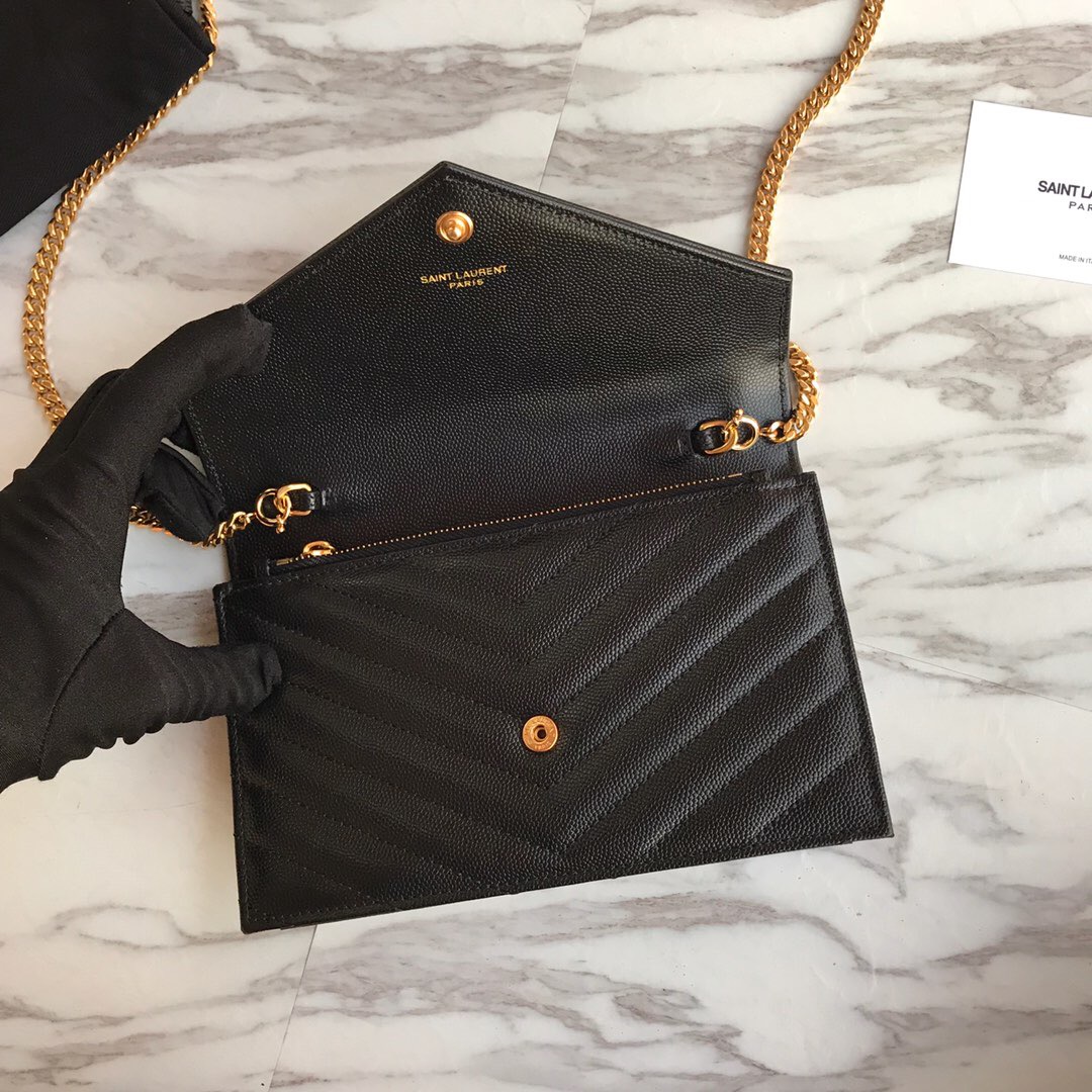 393953 ENVELOPE CHAIN WALLET IN GRAIN DE POUDRE EMBOSSED LEATHER, YSL Saint Laurent