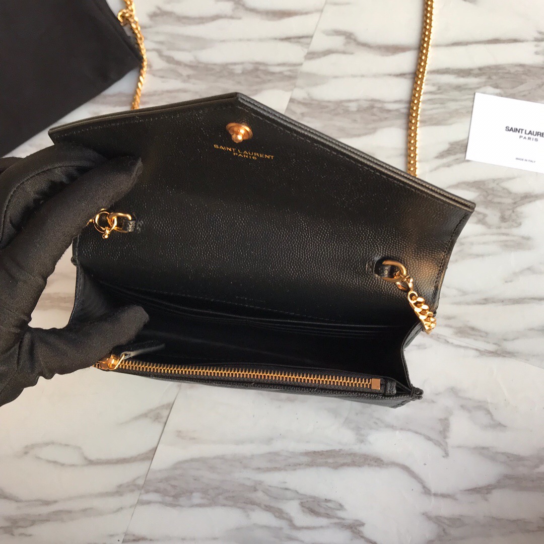 393953 ENVELOPE CHAIN WALLET IN GRAIN DE POUDRE EMBOSSED LEATHER, YSL Saint Laurent
