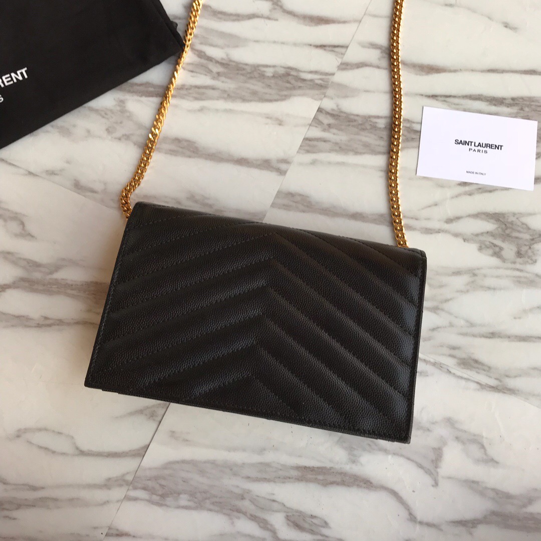 393953 ENVELOPE CHAIN WALLET IN GRAIN DE POUDRE EMBOSSED LEATHER, YSL Saint Laurent