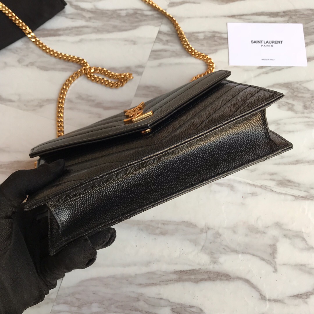 393953 ENVELOPE CHAIN WALLET IN GRAIN DE POUDRE EMBOSSED LEATHER, YSL Saint Laurent