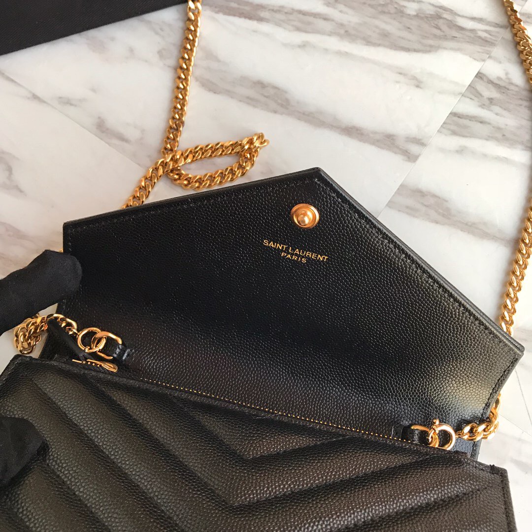 393953 ENVELOPE CHAIN WALLET IN GRAIN DE POUDRE EMBOSSED LEATHER, YSL Saint Laurent