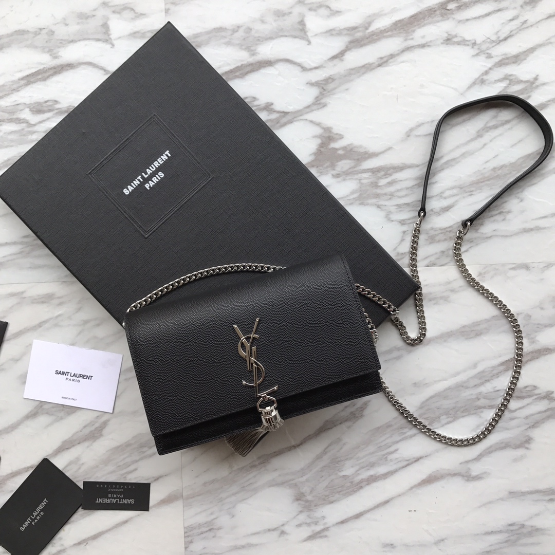 474366 KATE SMALL BAG WITH TASSEL IN GRAIN DE POUDRE EMBOSSED LEATHER, YSL Saint Laurent