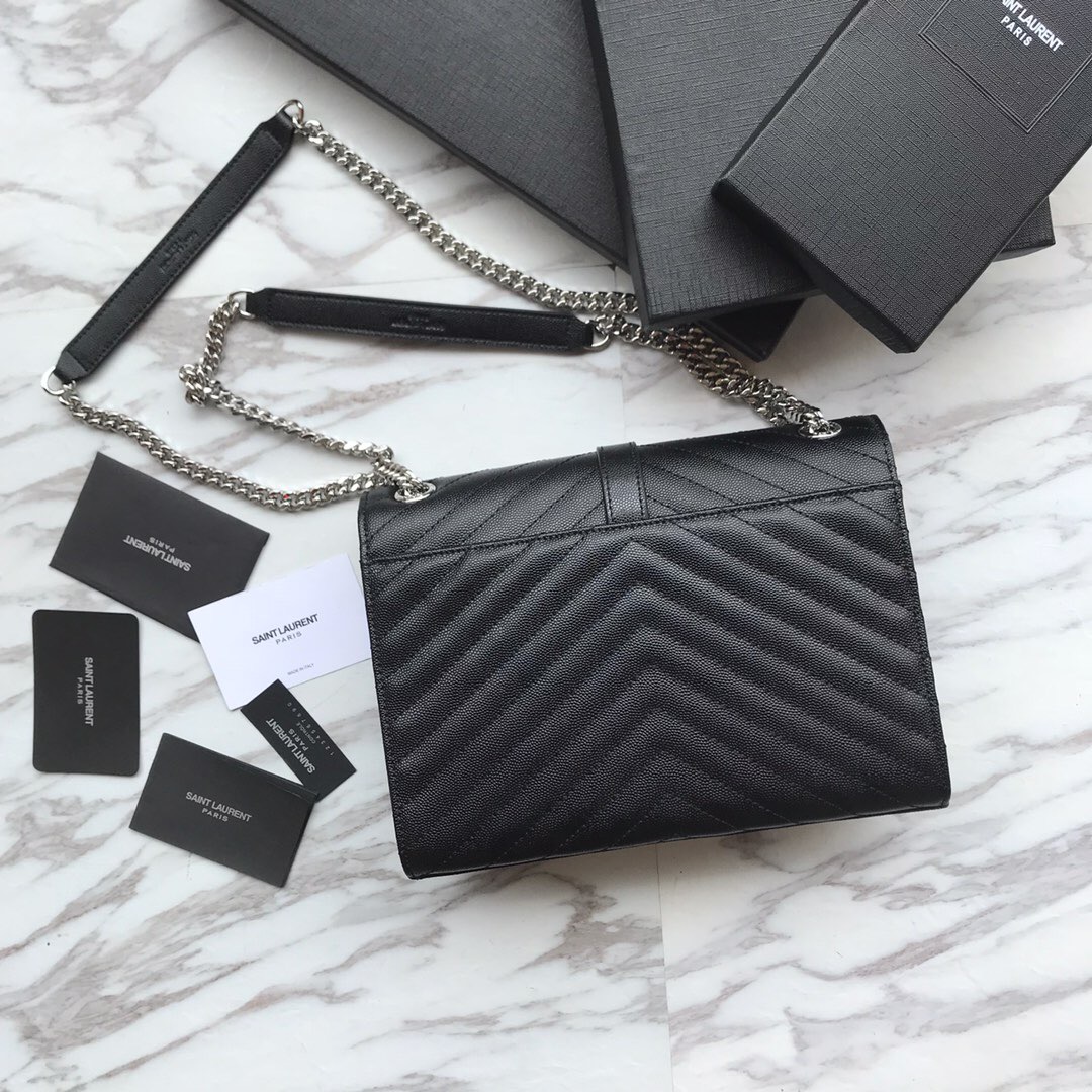 ENVELOPE MEDIUM BAG IN QUILTED GRAIN DE POUDRE EMBOSSED LEATHER, YSL SAINT LAURENT