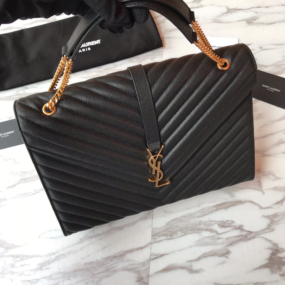 ENVELOPE LARGE BAG IN QUILTED GRAIN DE POUDRE EMBOSSED LEATHER, YSL SAINT LAURENT