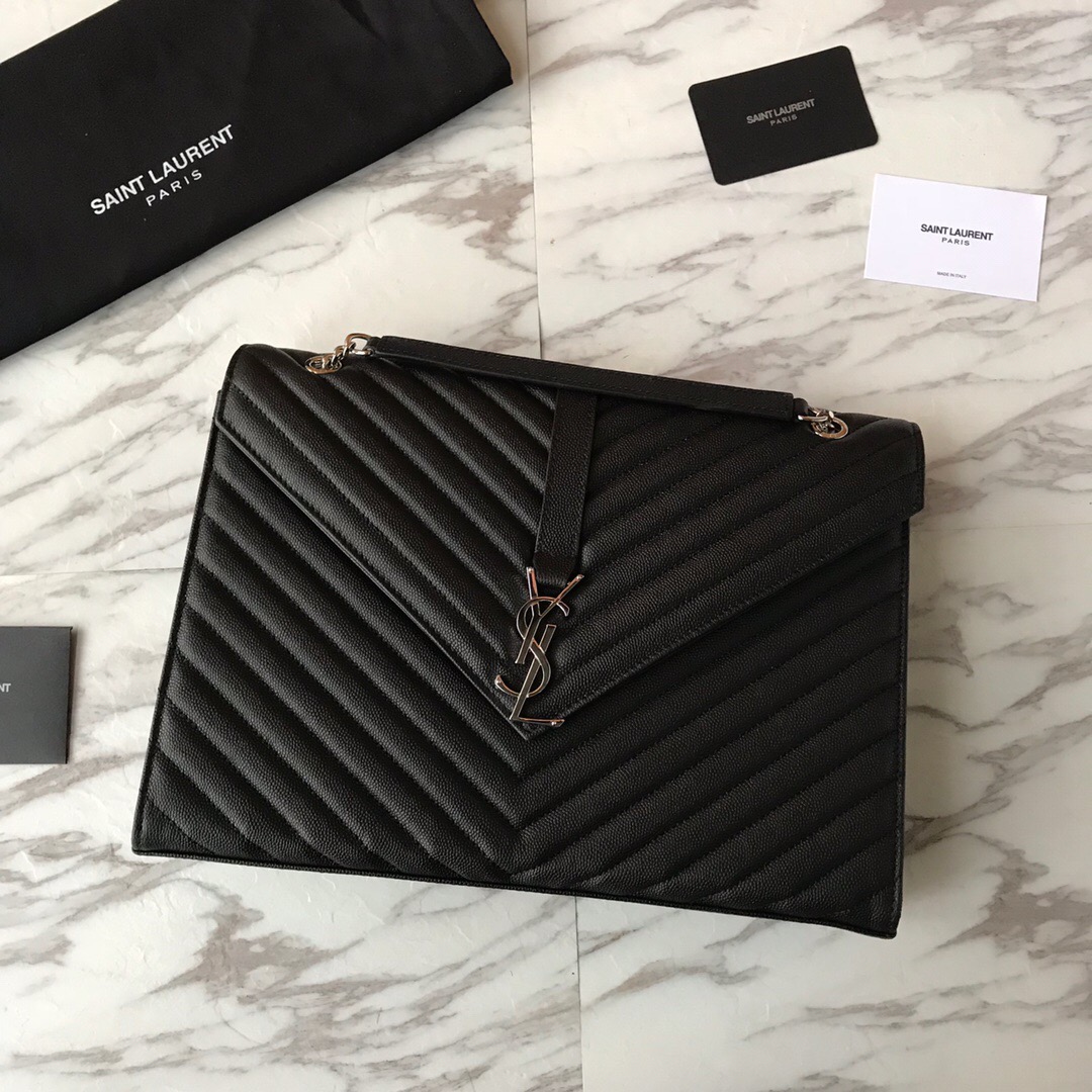 ENVELOPE LARGE BAG IN QUILTED GRAIN DE POUDRE EMBOSSED LEATHER, YSL SAINT LAURENT