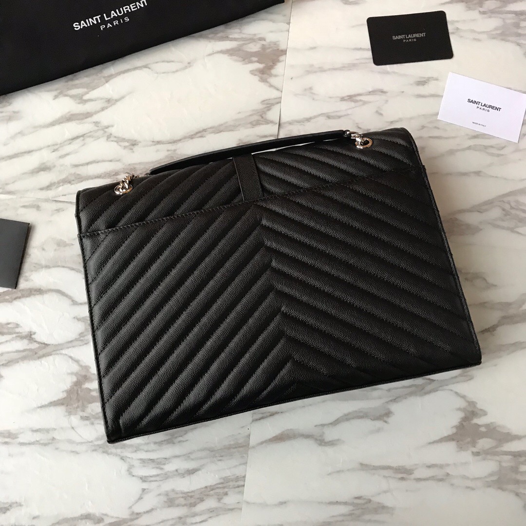 ENVELOPE LARGE BAG IN QUILTED GRAIN DE POUDRE EMBOSSED LEATHER, YSL SAINT LAURENT
