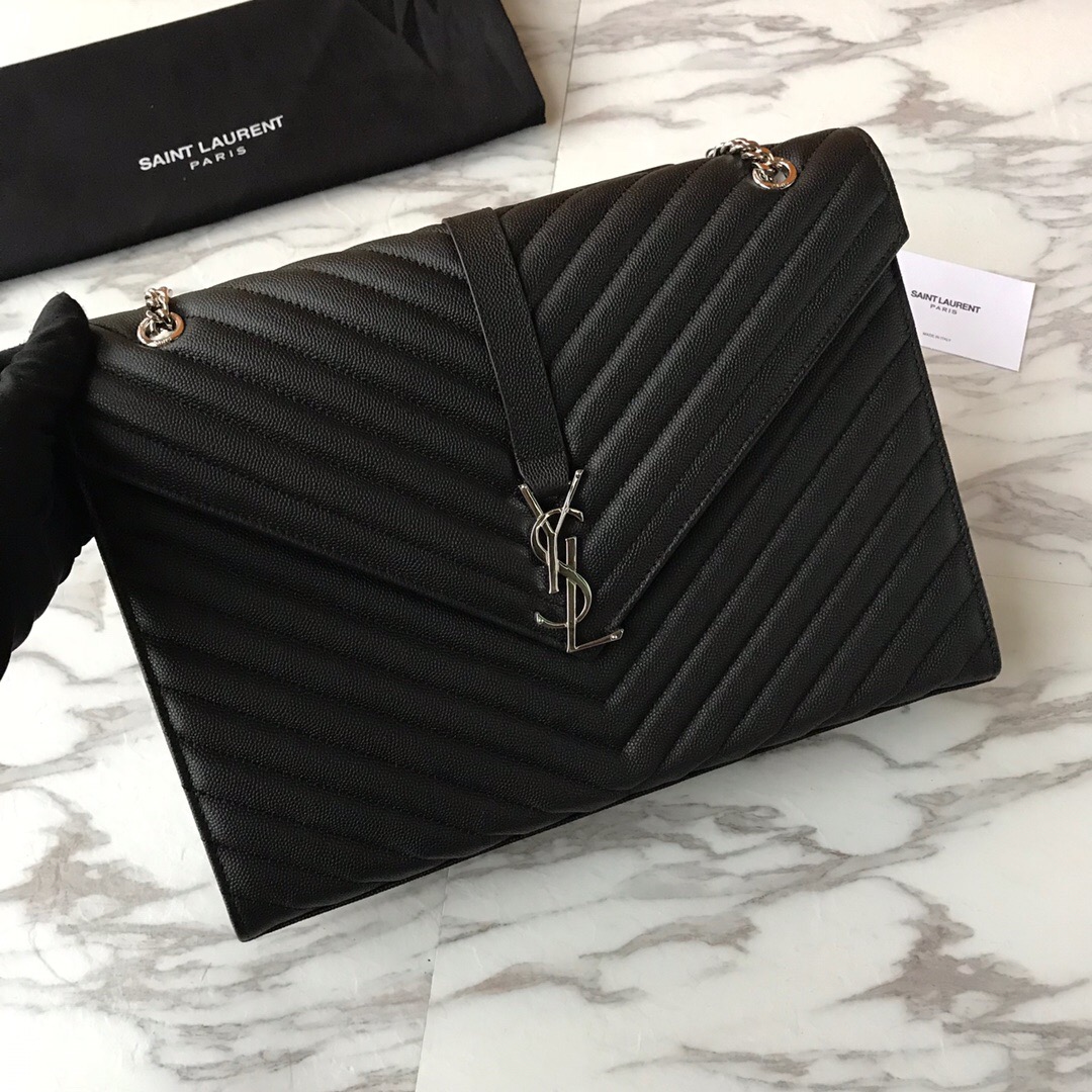 ENVELOPE LARGE BAG IN QUILTED GRAIN DE POUDRE EMBOSSED LEATHER, YSL SAINT LAURENT