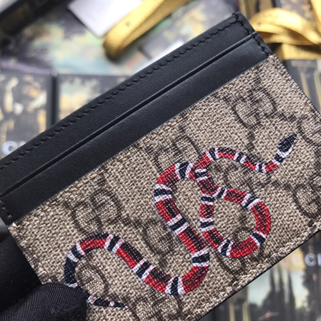 451277  Kingsnake print GG Supreme card case, GUCCI Men's Wallets & Small Accessories