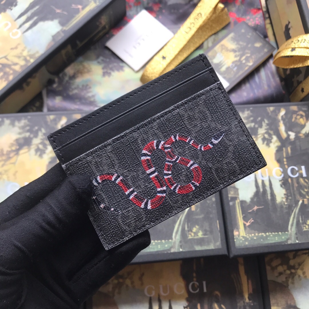 451277  Kingsnake print GG Supreme card case, GUCCI Men's Wallets & Small Accessories
