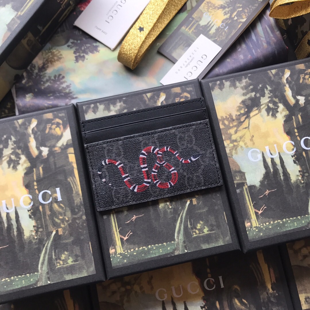 451277  Kingsnake print GG Supreme card case, GUCCI Men's Wallets & Small Accessories