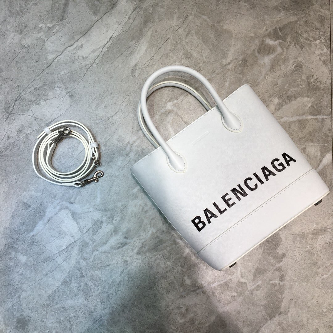 VILLE TOTE XXS, Handle Bag in white small grain leather, BALENCIAGA HANDBAG