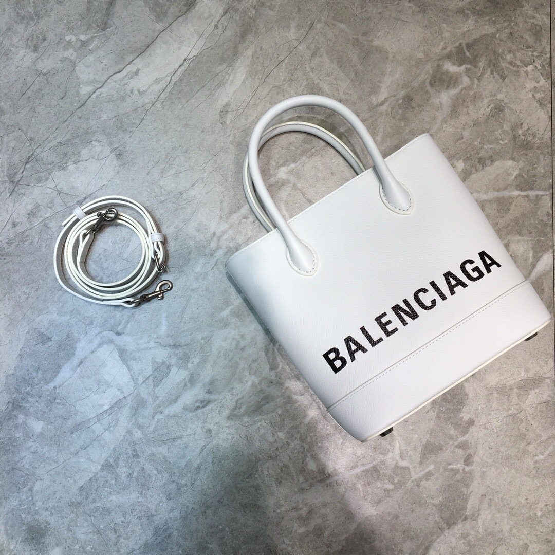 VILLE TOTE XXS, Handle Bag in white small grain leather, BALENCIAGA HANDBAG
