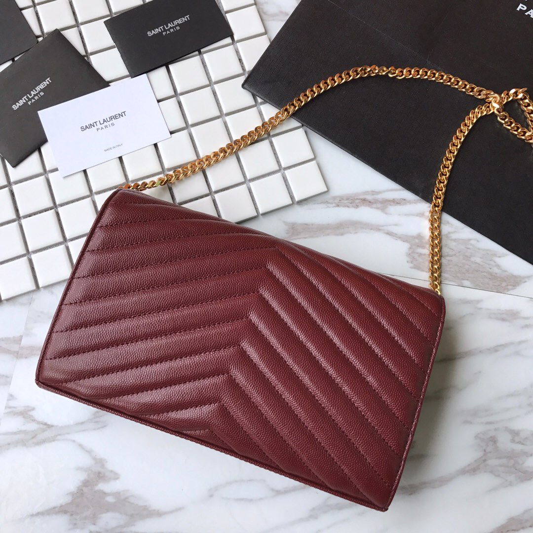 YSL Saint Laurent, 377828, MONOGRAM CHAIN WALLET GRAIN DE POUDRE TEXTURED MATELASSÉ LEATHER, STRAP DROP: 48 CM
