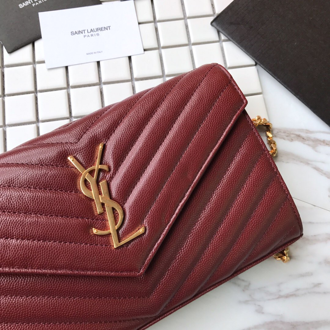 YSL Saint Laurent, 377828, MONOGRAM CHAIN WALLET GRAIN DE POUDRE TEXTURED MATELASSÉ LEATHER, STRAP DROP: 48 CM