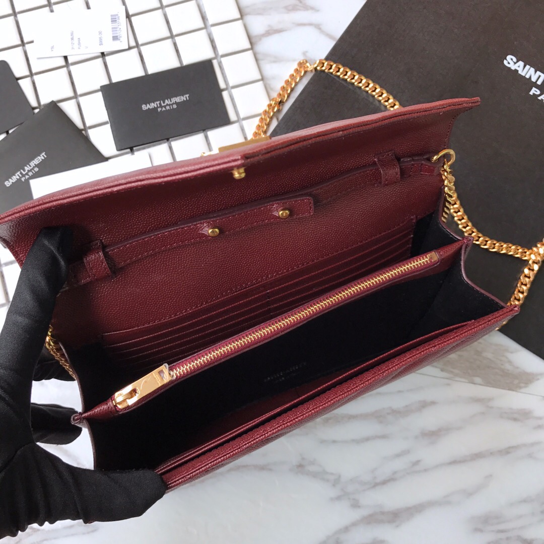 YSL Saint Laurent, 377828, MONOGRAM CHAIN WALLET GRAIN DE POUDRE TEXTURED MATELASSÉ LEATHER, STRAP DROP: 48 CM