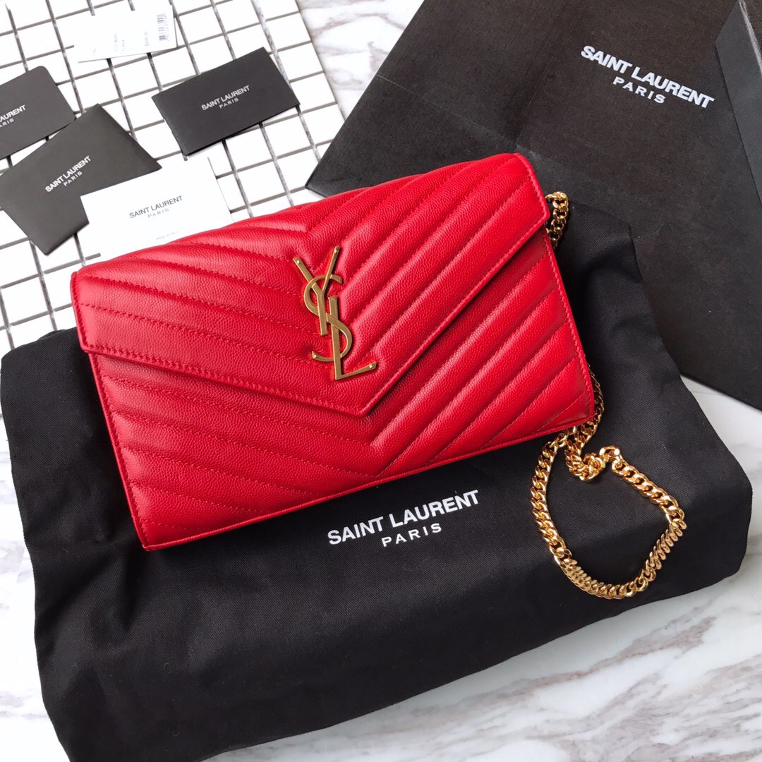 YSL Saint Laurent, 377828, MONOGRAM CHAIN WALLET GRAIN DE POUDRE TEXTURED MATELASSÉ LEATHER, STRAP DROP: 48 CM