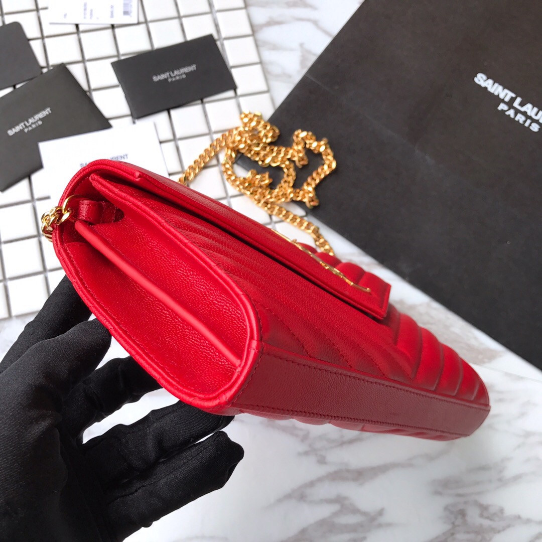 YSL Saint Laurent, 377828, MONOGRAM CHAIN WALLET GRAIN DE POUDRE TEXTURED MATELASSÉ LEATHER, STRAP DROP: 48 CM