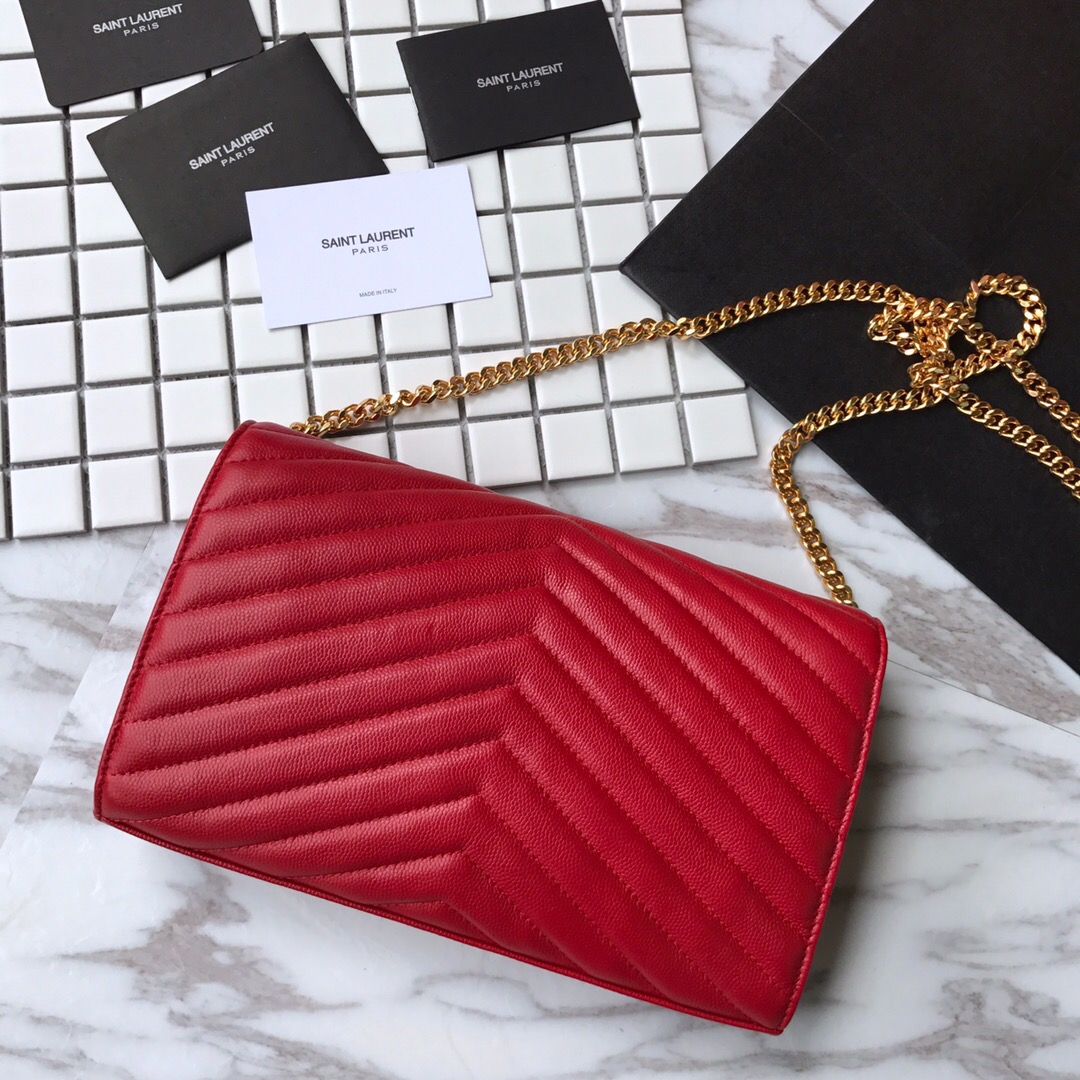 YSL Saint Laurent, 377828, MONOGRAM CHAIN WALLET GRAIN DE POUDRE TEXTURED MATELASSÉ LEATHER, STRAP DROP: 48 CM