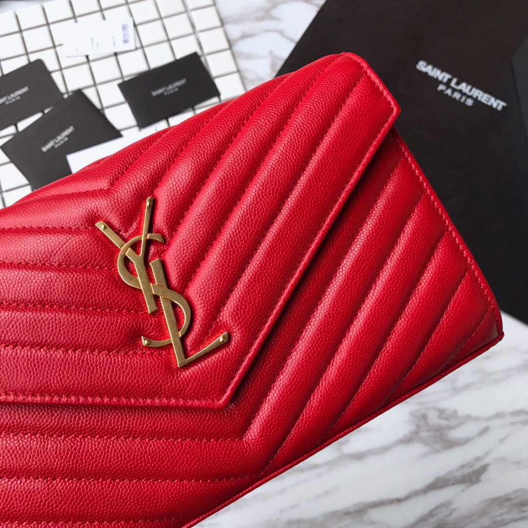 YSL Saint Laurent, 377828, MONOGRAM CHAIN WALLET GRAIN DE POUDRE TEXTURED MATELASSÉ LEATHER, STRAP DROP: 48 CM