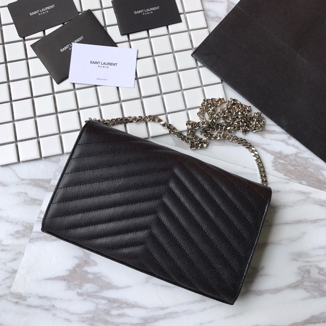 YSL Saint Laurent, 377828, MONOGRAM CHAIN WALLET GRAIN DE POUDRE TEXTURED MATELASSÉ LEATHER, STRAP DROP: 48 CM