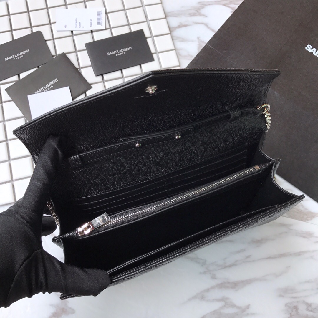 YSL Saint Laurent, 377828, MONOGRAM CHAIN WALLET GRAIN DE POUDRE TEXTURED MATELASSÉ LEATHER, STRAP DROP: 48 CM
