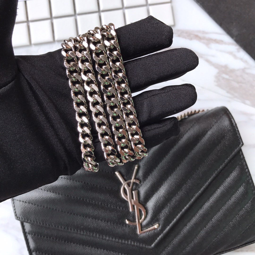 YSL Saint Laurent, 377828, MONOGRAM CHAIN WALLET GRAIN DE POUDRE TEXTURED MATELASSÉ LEATHER, STRAP DROP: 48 CM