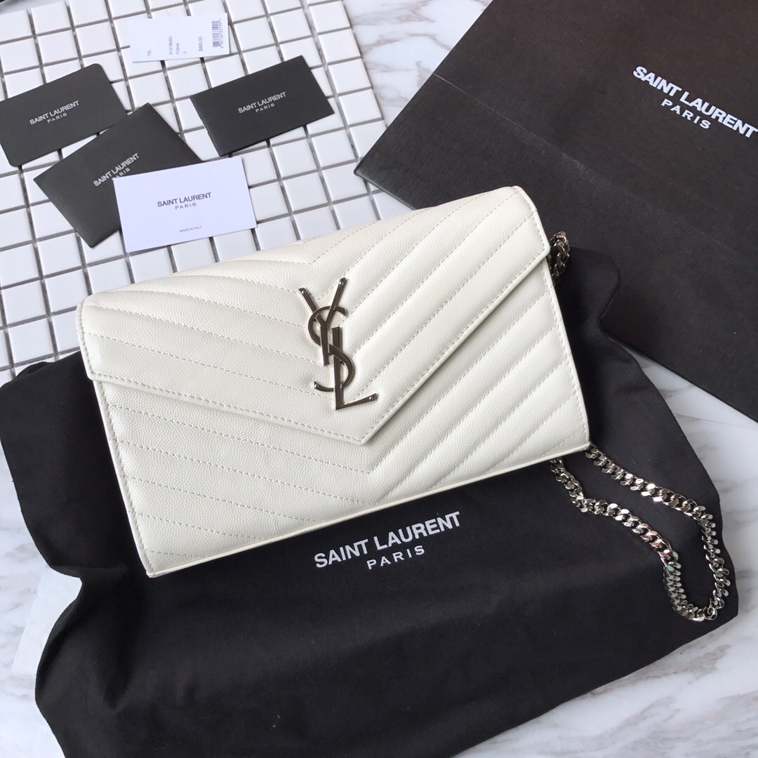 YSL Saint Laurent, 377828, MONOGRAM CHAIN WALLET GRAIN DE POUDRE TEXTURED MATELASSÉ LEATHER, STRAP DROP: 48 CM