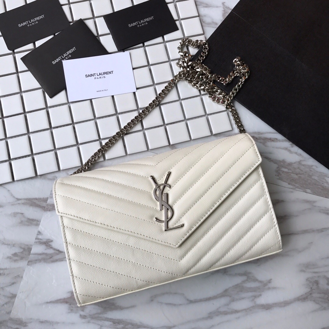YSL Saint Laurent, 377828, MONOGRAM CHAIN WALLET GRAIN DE POUDRE TEXTURED MATELASSÉ LEATHER, STRAP DROP: 48 CM