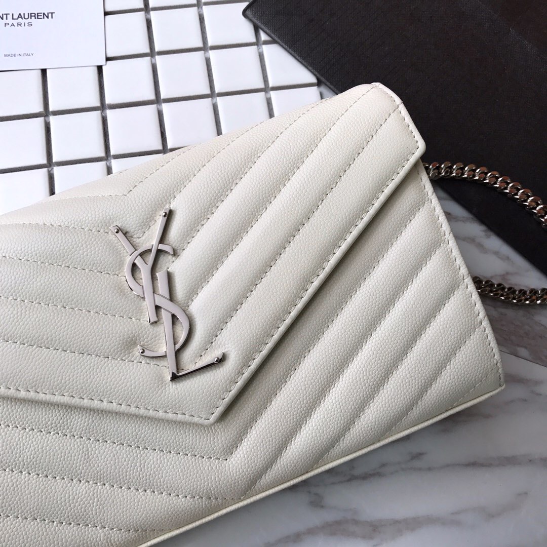 YSL Saint Laurent, 377828, MONOGRAM CHAIN WALLET GRAIN DE POUDRE TEXTURED MATELASSÉ LEATHER, STRAP DROP: 48 CM