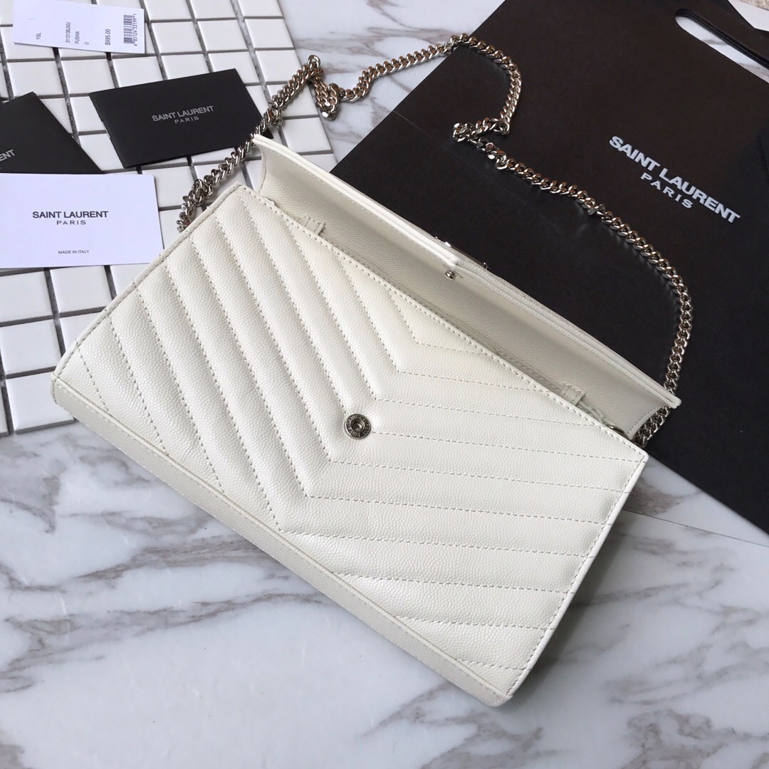 YSL Saint Laurent, 377828, MONOGRAM CHAIN WALLET GRAIN DE POUDRE TEXTURED MATELASSÉ LEATHER, STRAP DROP: 48 CM