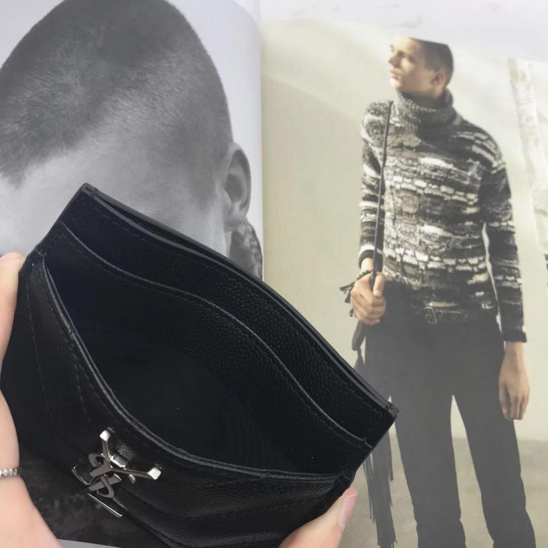 YSL Saint Laurent, 423291, MONOGRAM CREDIT CARD CASE IN GRAIN DE POUDRE TEXTURED MATELASSÉ LEATHER