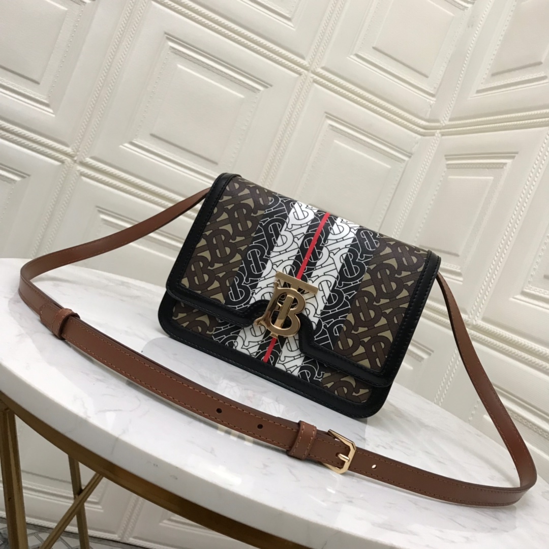 80193361 Small Monogram Stripe E-canvas TB Bag, BURBERRY BAGS